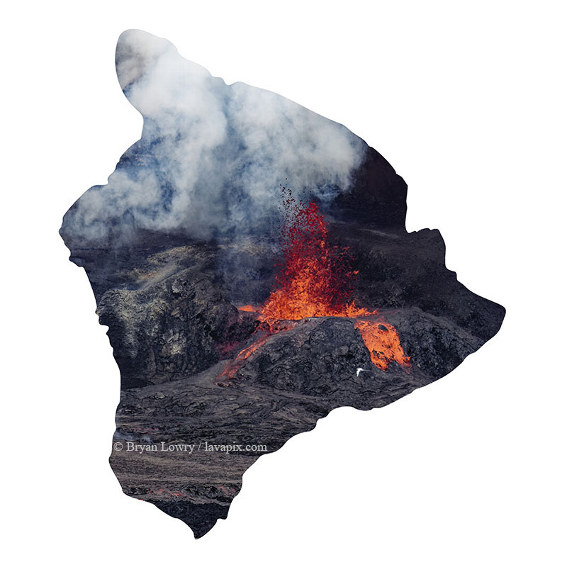 Episode 15_BL9166 Bird_Big Island.jpg :: The white-tailed tropicbird, also known as Koa'e kea in Hawaiian, is a seabird that breeds on tropical islands and lives in the crater walls of Kilauea Volcano's Halemaumau Vent.
Adults have a 3-foot wingspan.
Episode 15 eruption, Lava fountain, Kilauea volcano, Hawaii Volcanoes National Park, The Big Island of Hawaii. 3-26-25

?Printed in the shape of The Big Island of Hawaii