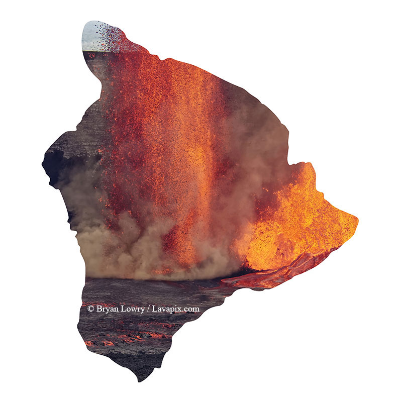 Episode 15_BL9199 Bird_Big Island.jpg :: The white-tailed tropicbird, also known as Koa'e kea in Hawaiian, is a seabird that breeds on tropical islands and lives in the crater walls of Kilauea Volcano's Halemaumau Vent.
Adults have a 3-foot wingspan.
Episode 15 eruption, Lava fountain, Kilauea volcano, Hawaii Volcanoes National Park, The Big Island of Hawaii. 3-26-25

?Printed in the shape of The Big Island of Hawaii