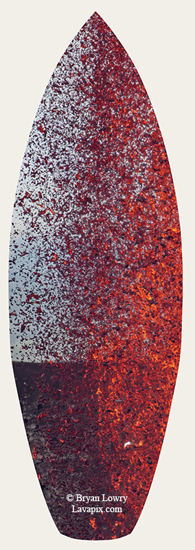 Episode 15_BL9235s Bird.jpg :: The white-tailed tropicbird, also known as Koa'e kea in Hawaiian, is a seabird that breeds on tropical islands and lives in the crater walls of Kilauea Volcano's Halemaumau Vent.
Adults have a 3-foot wingspan.
Episode 15 eruption, Lava fountain, Kilauea volcano, Hawaii Volcanoes National Park, The Big Island of Hawaii. 3-26-25

?Printed in the shape of a surfboard