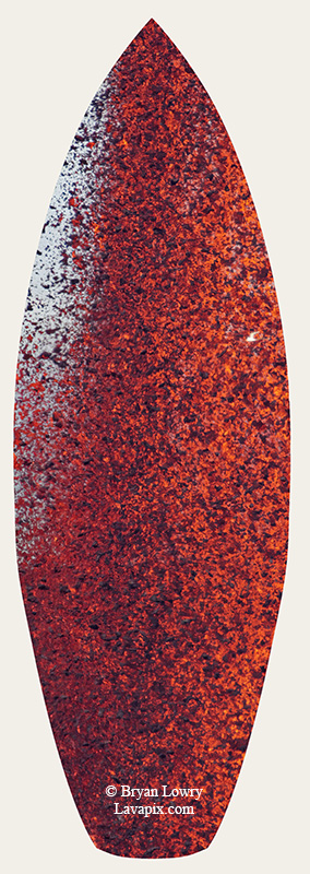 Episode 15_BL9241s Bird(1).jpg :: The white-tailed tropicbird, also known as Koa'e kea in Hawaiian, is a seabird that breeds on tropical islands and lives in the crater walls of Kilauea Volcano's Halemaumau Vent.
Adults have a 3-foot wingspan.
Episode 15 eruption, Lava fountain, Kilauea volcano, Hawaii Volcanoes National Park, The Big Island of Hawaii. 3-26-25

?Printed in the shape of a surfboard