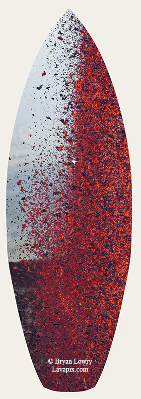 Episode 15_BL9242s Bird.jpg :: The white-tailed tropicbird, also known as Koa'e kea in Hawaiian, is a seabird that breeds on tropical islands and lives in the crater walls of Kilauea Volcano's Halemaumau Vent.
Adults have a 3-foot wingspan.
Episode 15 eruption, Lava fountain, Kilauea volcano, Hawaii Volcanoes National Park, The Big Island of Hawaii. 3-26-25

?Printed in the shape of a surfboard