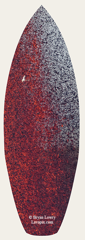 Episode 15_BL9247s Bird(1).jpg :: The white-tailed tropicbird, also known as Koa'e kea in Hawaiian, is a seabird that breeds on tropical islands and lives in the crater walls of Kilauea Volcano's Halemaumau Vent.
Adults have a 3-foot wingspan.
Episode 15 eruption, Lava fountain, Kilauea volcano, Hawaii Volcanoes National Park, The Big Island of Hawaii. 3-26-25

?Printed in the shape of a surfboard