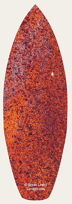 Episode 15_BL9248s-2 Bird(1).jpg :: The white-tailed tropicbird, also known as Koa'e kea in Hawaiian, is a seabird that breeds on tropical islands and lives in the crater walls of Kilauea Volcano's Halemaumau Vent.
Adults have a 3-foot wingspan.
Episode 15 eruption, Lava fountain, Kilauea volcano, Hawaii Volcanoes National Park, The Big Island of Hawaii. 3-26-25

?Printed in the shape of a surfboard