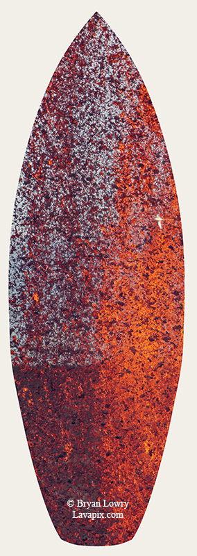 Episode 15_BL9249s Bird(1).jpg :: The white-tailed tropicbird, also known as Koa'e kea in Hawaiian, is a seabird that breeds on tropical islands and lives in the crater walls of Kilauea Volcano's Halemaumau Vent.
Adults have a 3-foot wingspan.
Episode 15 eruption, Lava fountain, Kilauea volcano, Hawaii Volcanoes National Park, The Big Island of Hawaii. 3-26-25

?Printed in the shape of a surfboard