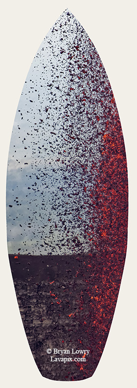 Episode 15_BL9252s-3.jpg :: The white-tailed tropicbird, also known as Koa'e kea in Hawaiian, is a seabird that breeds on tropical islands and lives in the crater walls of Kilauea Volcano's Halemaumau Vent.
Adults have a 3-foot wingspan.
Episode 15 eruption, Lava fountain, Kilauea volcano, Hawaii Volcanoes National Park, The Big Island of Hawaii. 3-26-25

?Printed in the shape of a surfboard