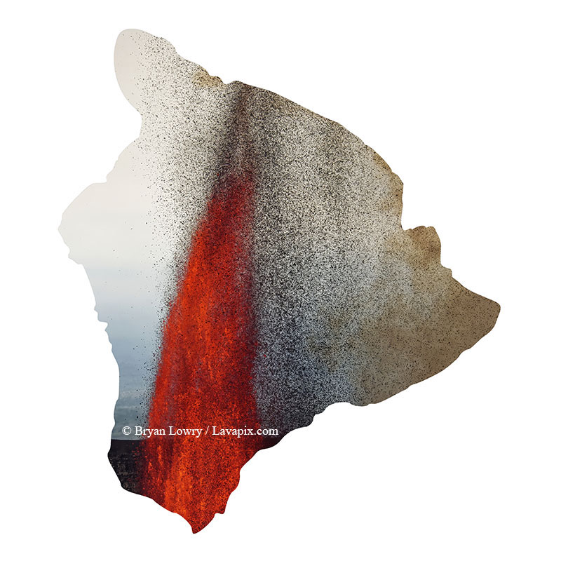 Episode 15_BL9266_Big Island.jpg :: The white-tailed tropicbird, also known as Koa'e kea in Hawaiian, is a seabird that breeds on tropical islands and lives in the crater walls of Kilauea Volcano's Halemaumau Vent.
Adults have a 3-foot wingspan.
Episode 15 eruption, Lava fountain, Kilauea volcano, Hawaii Volcanoes National Park, The Big Island of Hawaii. 3-26-25

?Printed in the shape of The Big Island of Hawaii