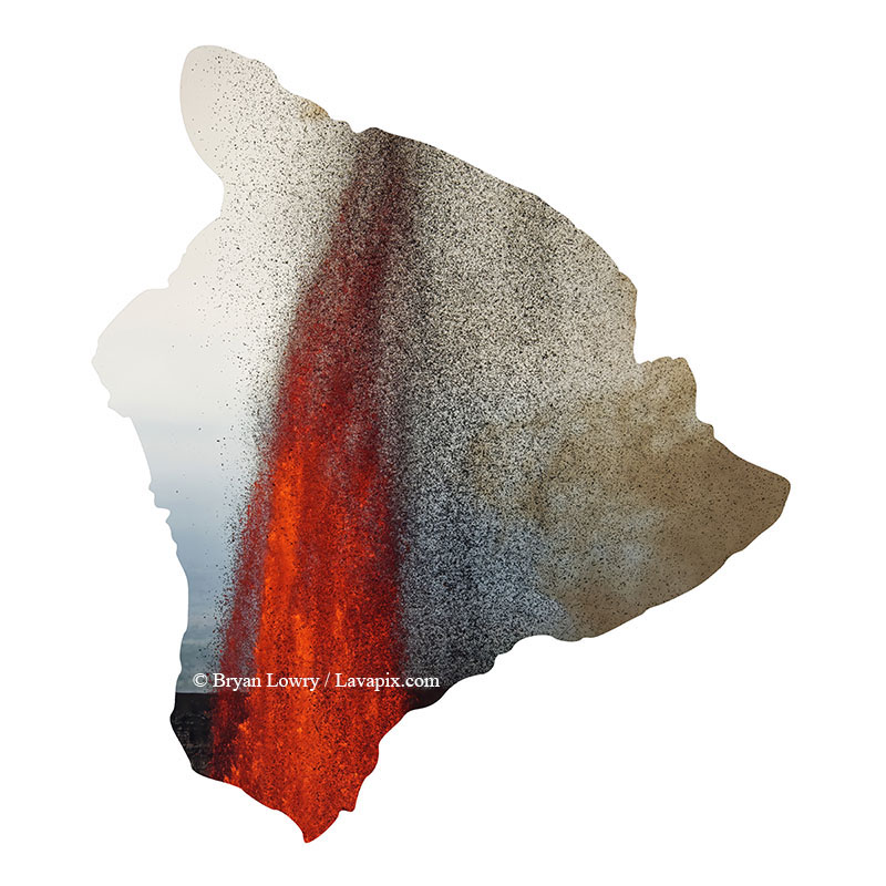 Episode 15_BL9267_Big Island.jpg :: The white-tailed tropicbird, also known as Koa'e kea in Hawaiian, is a seabird that breeds on tropical islands and lives in the crater walls of Kilauea Volcano's Halemaumau Vent.
Adults have a 3-foot wingspan.
Episode 15 eruption, Lava fountain, Kilauea volcano, Hawaii Volcanoes National Park, The Big Island of Hawaii. 3-26-25

?Printed in the shape of The Big Island of Hawaii