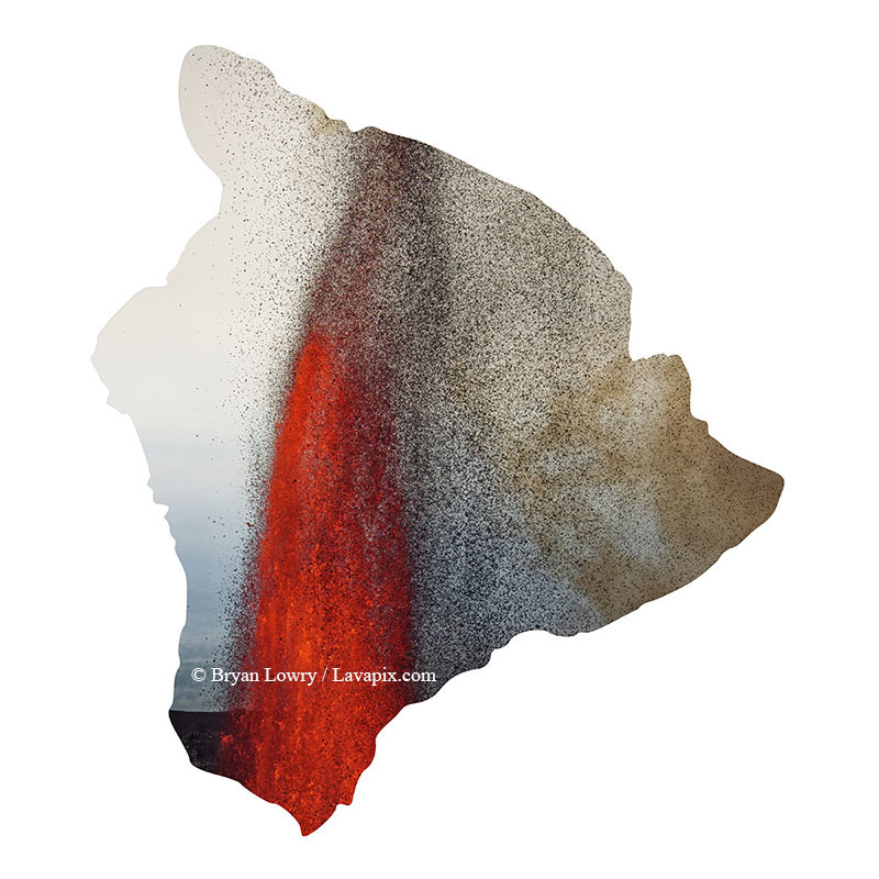 Episode 15_BL9268_Big Island.jpg :: The white-tailed tropicbird, also known as Koa'e kea in Hawaiian, is a seabird that breeds on tropical islands and lives in the crater walls of Kilauea Volcano's Halemaumau Vent.
Adults have a 3-foot wingspan.
Episode 15 eruption, Lava fountain, Kilauea volcano, Hawaii Volcanoes National Park, The Big Island of Hawaii. 3-26-25

?Printed in the shape of The Big Island of Hawaii