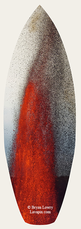 Episode 15_BL9268s.jpg :: The white-tailed tropicbird, also known as Koa'e kea in Hawaiian, is a seabird that breeds on tropical islands and lives in the crater walls of Kilauea Volcano's Halemaumau Vent.
Adults have a 3-foot wingspan.
Episode 15 eruption, Lava fountain, Kilauea volcano, Hawaii Volcanoes National Park, The Big Island of Hawaii. 3-26-25

?Printed in the shape of a surfboard