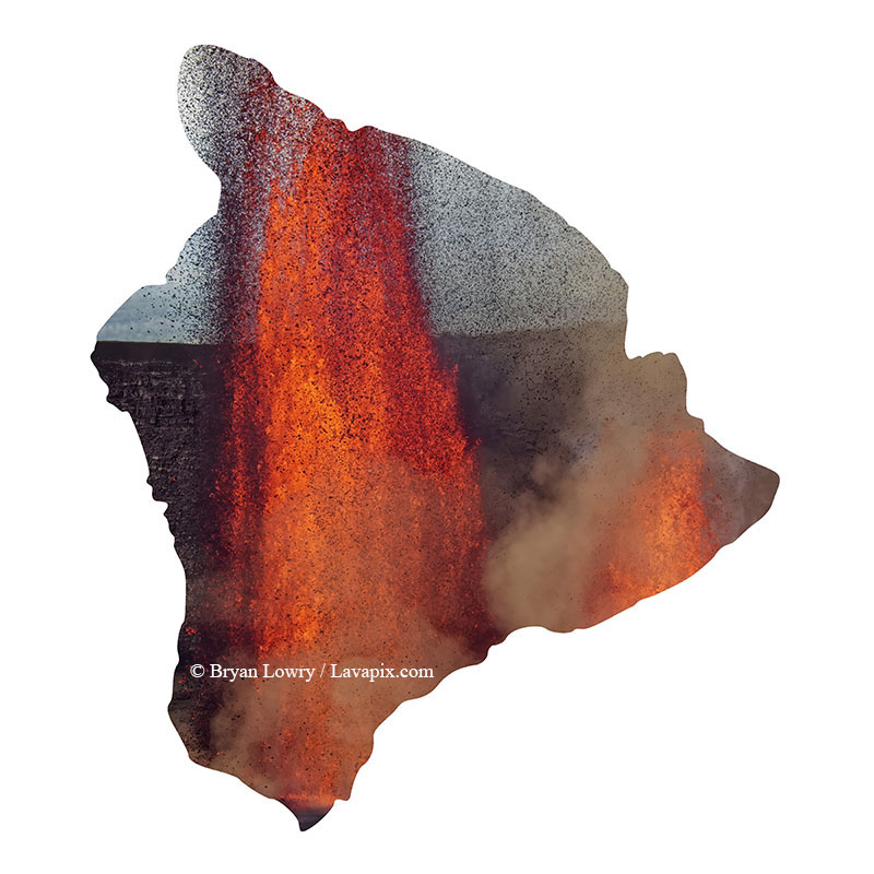 Episode 15_BL9270_Big Island.jpg :: The white-tailed tropicbird, also known as Koa'e kea in Hawaiian, is a seabird that breeds on tropical islands and lives in the crater walls of Kilauea Volcano's Halemaumau Vent.
Adults have a 3-foot wingspan.
Episode 15 eruption, Lava fountain, Kilauea volcano, Hawaii Volcanoes National Park, The Big Island of Hawaii. 3-26-25

?Printed in the shape of The Big Island of Hawaii