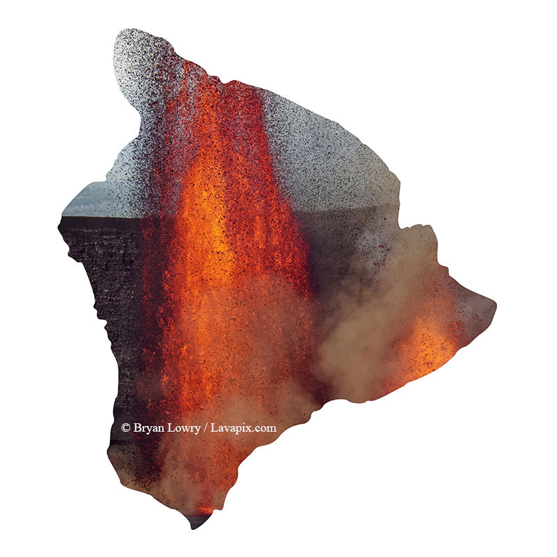 Episode 15_BL9271_Big Island.jpg :: The white-tailed tropicbird, also known as Koa'e kea in Hawaiian, is a seabird that breeds on tropical islands and lives in the crater walls of Kilauea Volcano's Halemaumau Vent.
Adults have a 3-foot wingspan.
Episode 15 eruption, Lava fountain, Kilauea volcano, Hawaii Volcanoes National Park, The Big Island of Hawaii. 3-26-25

?Printed in the shape of The Big Island of Hawaii