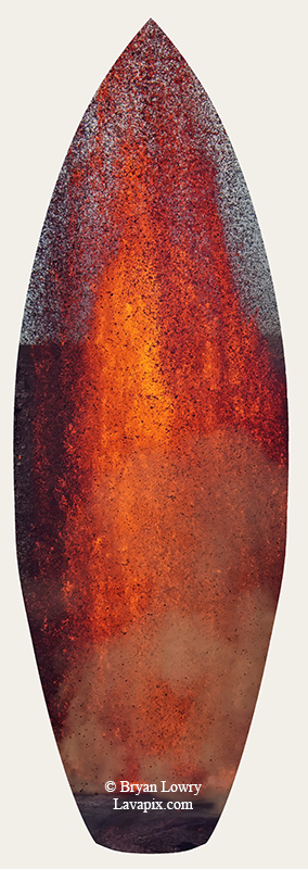 Episode 15_BL9271s.jpg :: The white-tailed tropicbird, also known as Koa'e kea in Hawaiian, is a seabird that breeds on tropical islands and lives in the crater walls of Kilauea Volcano's Halemaumau Vent.
Adults have a 3-foot wingspan.
Episode 15 eruption, Lava fountain, Kilauea volcano, Hawaii Volcanoes National Park, The Big Island of Hawaii. 3-26-25

?Printed in the shape of a surfboard