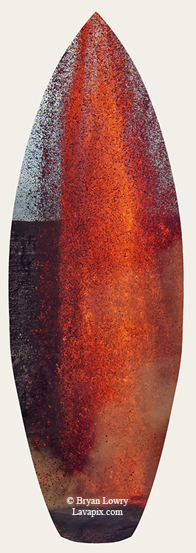 Episode 15_BL9272s Bird(1).jpg :: The white-tailed tropicbird, also known as Koa'e kea in Hawaiian, is a seabird that breeds on tropical islands and lives in the crater walls of Kilauea Volcano's Halemaumau Vent.
Adults have a 3-foot wingspan.
Episode 15 eruption, Lava fountain, Kilauea volcano, Hawaii Volcanoes National Park, The Big Island of Hawaii. 3-26-25

?Printed in the shape of a surfboard