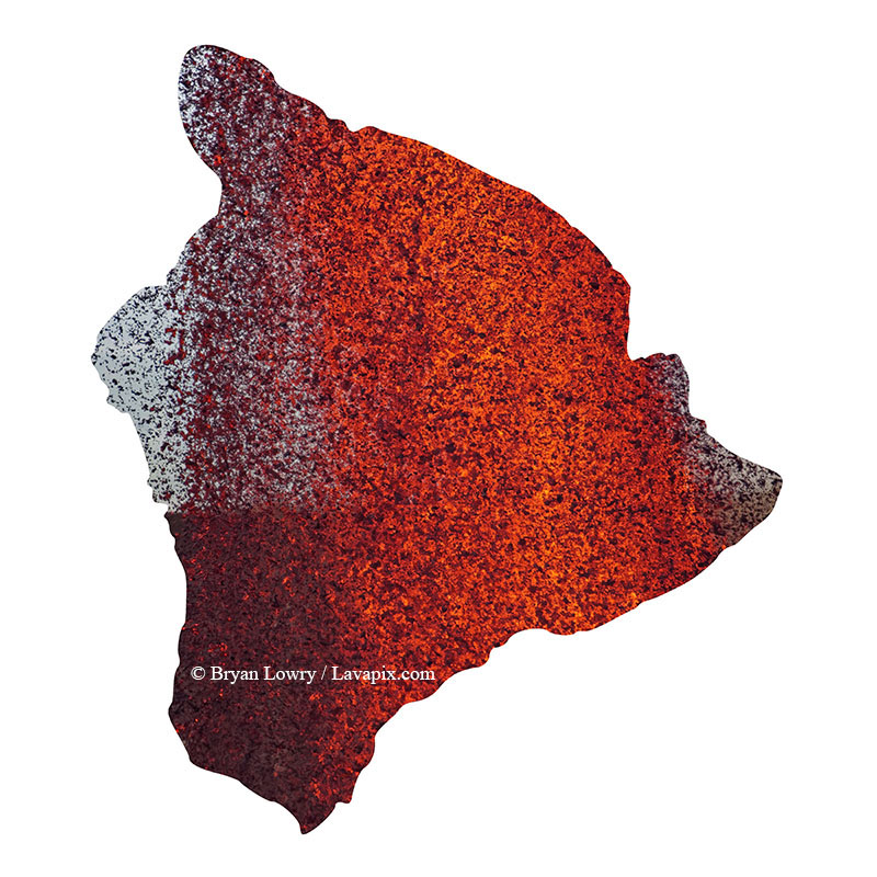 Episode 15_BL9284_Big Island.jpg :: The white-tailed tropicbird, also known as Koa'e kea in Hawaiian, is a seabird that breeds on tropical islands and lives in the crater walls of Kilauea Volcano's Halemaumau Vent.
Adults have a 3-foot wingspan.
Episode 15 eruption, Lava fountain, Kilauea volcano, Hawaii Volcanoes National Park, The Big Island of Hawaii. 3-26-25

?Printed in the shape of The Big Island of Hawaii