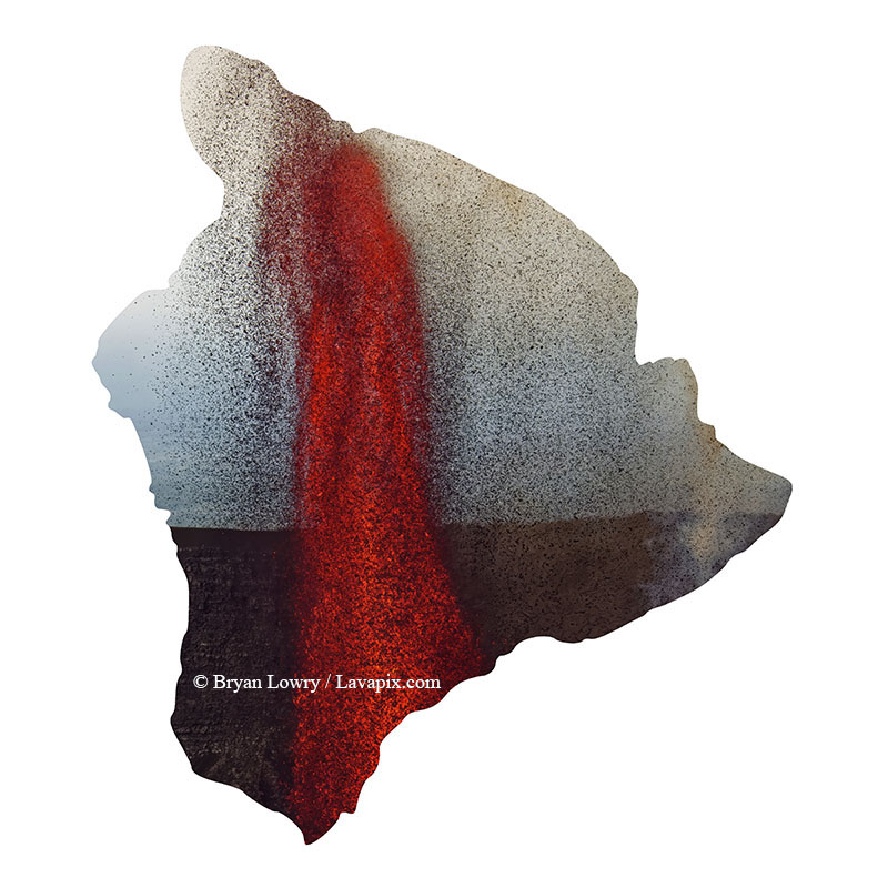 Episode 15_BL9285_Big Island.jpg :: The white-tailed tropicbird, also known as Koa'e kea in Hawaiian, is a seabird that breeds on tropical islands and lives in the crater walls of Kilauea Volcano's Halemaumau Vent.
Adults have a 3-foot wingspan.
Episode 15 eruption, Lava fountain, Kilauea volcano, Hawaii Volcanoes National Park, The Big Island of Hawaii. 3-26-25

?Printed in the shape of The Big Island of Hawaii