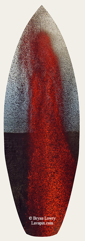 Episode 15_BL9285s.jpg :: The white-tailed tropicbird, also known as Koa'e kea in Hawaiian, is a seabird that breeds on tropical islands and lives in the crater walls of Kilauea Volcano's Halemaumau Vent.
Adults have a 3-foot wingspan.
Episode 15 eruption, Lava fountain, Kilauea volcano, Hawaii Volcanoes National Park, The Big Island of Hawaii. 3-26-25

?Printed in the shape of a surfboard