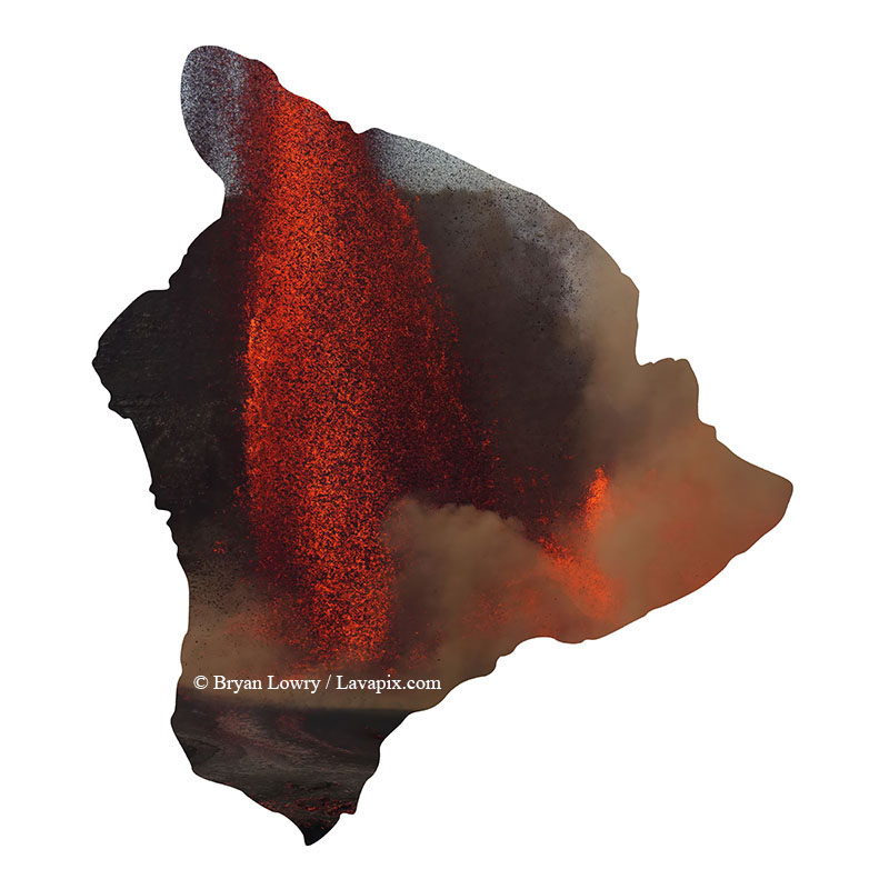 Episode 15_BL9287_Big Island.jpg :: The white-tailed tropicbird, also known as Koa'e kea in Hawaiian, is a seabird that breeds on tropical islands and lives in the crater walls of Kilauea Volcano's Halemaumau Vent.
Adults have a 3-foot wingspan.
Episode 15 eruption, Lava fountain, Kilauea volcano, Hawaii Volcanoes National Park, The Big Island of Hawaii. 3-26-25

?Printed in the shape of The Big Island of Hawaii