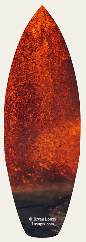 Episode 15_BL9304s-2 Bird(1).jpg :: The white-tailed tropicbird, also known as Koa'e kea in Hawaiian, is a seabird that breeds on tropical islands and lives in the crater walls of Kilauea Volcano's Halemaumau Vent.
Adults have a 3-foot wingspan.
Episode 15 eruption, Lava fountain, Kilauea volcano, Hawaii Volcanoes National Park, The Big Island of Hawaii. 3-26-25

?Printed in the shape of a surfboard