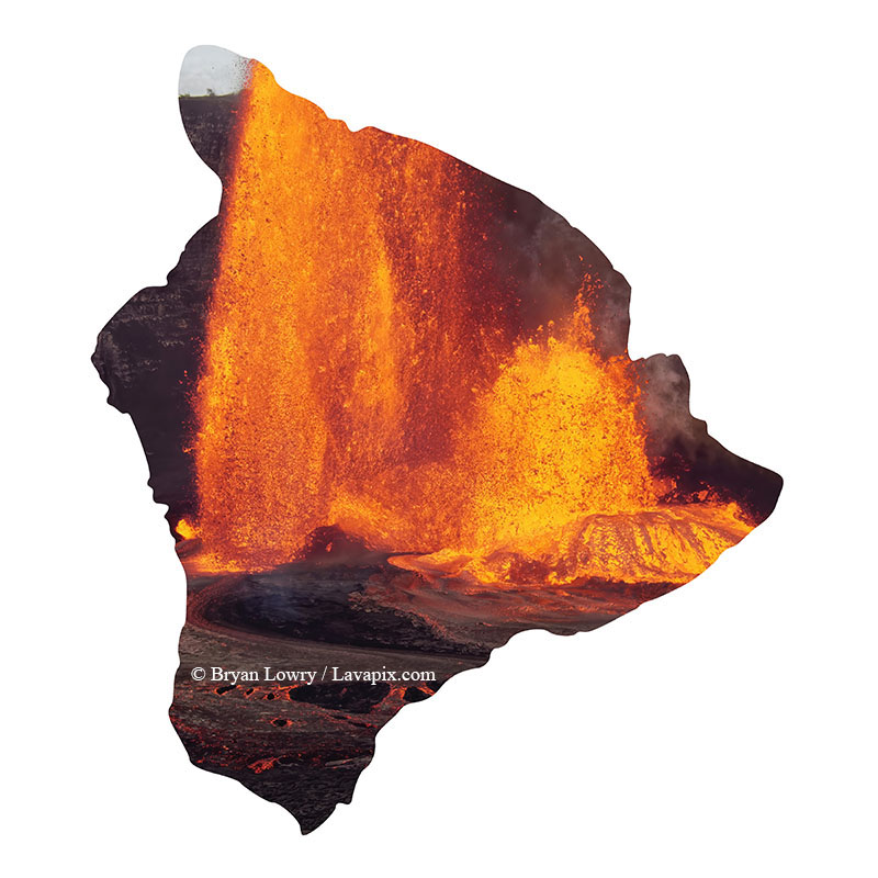 Episode 15_BL9317_Big Island.jpg :: The white-tailed tropicbird, also known as Koa'e kea in Hawaiian, is a seabird that breeds on tropical islands and lives in the crater walls of Kilauea Volcano's Halemaumau Vent.
Adults have a 3-foot wingspan.
Episode 15 eruption, Lava fountain, Kilauea volcano, Hawaii Volcanoes National Park, The Big Island of Hawaii. 3-26-25

?Printed in the shape of The Big Island of Hawaii