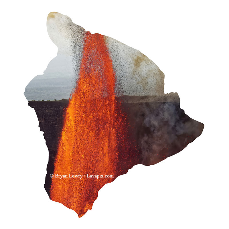 Episode 15_BL9318_Big Island.jpg :: The white-tailed tropicbird, also known as Koa'e kea in Hawaiian, is a seabird that breeds on tropical islands and lives in the crater walls of Kilauea Volcano's Halemaumau Vent.
Adults have a 3-foot wingspan.
Episode 15 eruption, Lava fountain, Kilauea volcano, Hawaii Volcanoes National Park, The Big Island of Hawaii. 3-26-25

?Printed in the shape of The Big Island of Hawaii