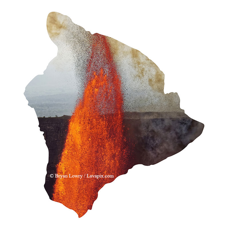 Episode 15_BL9319_Big Island.jpg :: The white-tailed tropicbird, also known as Koa'e kea in Hawaiian, is a seabird that breeds on tropical islands and lives in the crater walls of Kilauea Volcano's Halemaumau Vent.
Adults have a 3-foot wingspan.
Episode 15 eruption, Lava fountain, Kilauea volcano, Hawaii Volcanoes National Park, The Big Island of Hawaii. 3-26-25

?Printed in the shape of The Big Island of Hawaii