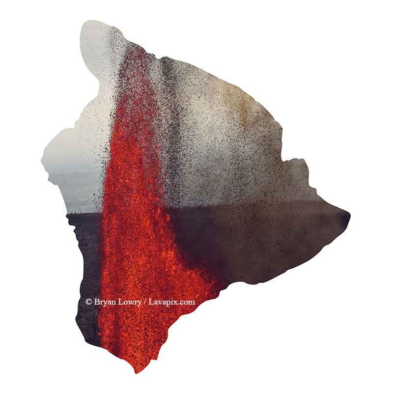 Episode 15_BL9334_Big Island.jpg :: The white-tailed tropicbird, also known as Koa'e kea in Hawaiian, is a seabird that breeds on tropical islands and lives in the crater walls of Kilauea Volcano's Halemaumau Vent.
Adults have a 3-foot wingspan.
Episode 15 eruption, Lava fountain, Kilauea volcano, Hawaii Volcanoes National Park, The Big Island of Hawaii. 3-26-25

?Printed in the shape of The Big Island of Hawaii