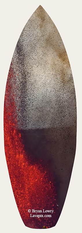 Episode 15_BL9334s Bird.jpg :: The white-tailed tropicbird, also known as Koa'e kea in Hawaiian, is a seabird that breeds on tropical islands and lives in the crater walls of Kilauea Volcano's Halemaumau Vent.
Adults have a 3-foot wingspan.
Episode 15 eruption, Lava fountain, Kilauea volcano, Hawaii Volcanoes National Park, The Big Island of Hawaii. 3-26-25

?Printed in the shape of a surfboard