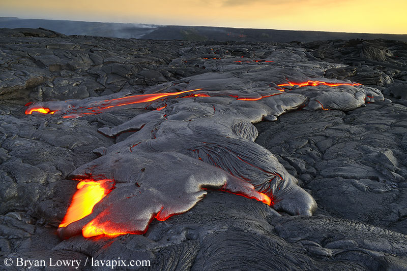514120946xx.jpg :: Sunrise, Small pahoehoe lava flow and lava on the distant pali, Kilauea volcano, Hawaii Volcanoes National Park, Big Island of Hawaii