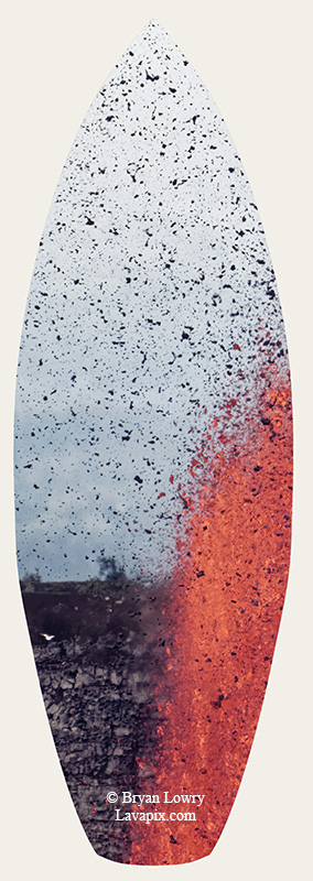 Episode 15_BL9188s Bird.jpg :: The white-tailed tropicbird, also known as Koa'e kea in Hawaiian, is a seabird that breeds on tropical islands and lives in the crater walls of Kilauea Volcano's Halemaumau Vent.
Adults have a 3-foot wingspan.
Episode 15 eruption, Lava fountain, Kilauea volcano, Hawaii Volcanoes National Park, The Big Island of Hawaii. 3-26-25

?Printed in the shape of a surfboard