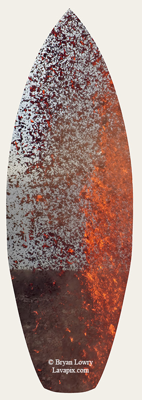 Episode 15_BL9224s Bird.jpg :: The white-tailed tropicbird, also known as Koa'e kea in Hawaiian, is a seabird that breeds on tropical islands and lives in the crater walls of Kilauea Volcano's Halemaumau Vent.
Adults have a 3-foot wingspan.
Episode 15 eruption, Lava fountain, Kilauea volcano, Hawaii Volcanoes National Park, The Big Island of Hawaii. 3-26-25

?Printed in the shape of a surfboard