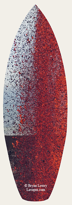 Episode 15_BL9230s Bird.jpg :: The white-tailed tropicbird, also known as Koa'e kea in Hawaiian, is a seabird that breeds on tropical islands and lives in the crater walls of Kilauea Volcano's Halemaumau Vent.
Adults have a 3-foot wingspan.
Episode 15 eruption, Lava fountain, Kilauea volcano, Hawaii Volcanoes National Park, The Big Island of Hawaii. 3-26-25

?Printed in the shape of a surfboard