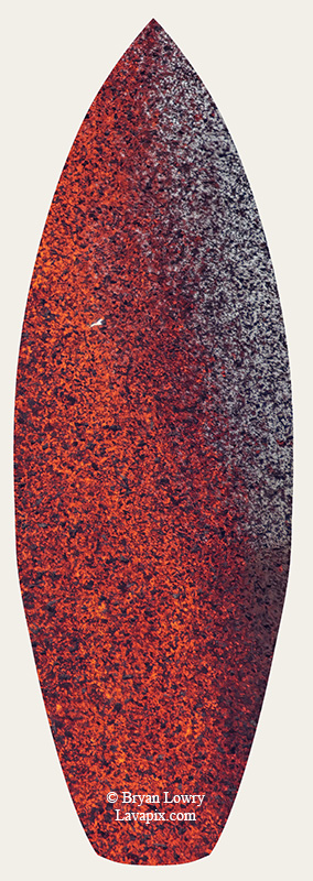 Episode 15_BL9237s-2 Bird.jpg :: The white-tailed tropicbird, also known as Koa'e kea in Hawaiian, is a seabird that breeds on tropical islands and lives in the crater walls of Kilauea Volcano's Halemaumau Vent.
Adults have a 3-foot wingspan.
Episode 15 eruption, Lava fountain, Kilauea volcano, Hawaii Volcanoes National Park, The Big Island of Hawaii. 3-26-25

?Printed in the shape of a surfboard