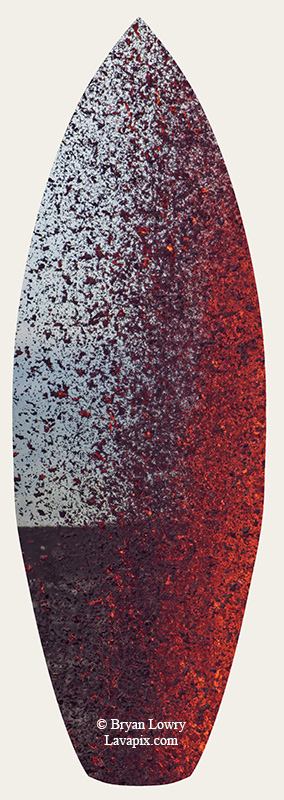 Episode 15_BL9251s.jpg :: The white-tailed tropicbird, also known as Koa'e kea in Hawaiian, is a seabird that breeds on tropical islands and lives in the crater walls of Kilauea Volcano's Halemaumau Vent.
Adults have a 3-foot wingspan.
Episode 15 eruption, Lava fountain, Kilauea volcano, Hawaii Volcanoes National Park, The Big Island of Hawaii. 3-26-25

?Printed in the shape of a surfboard