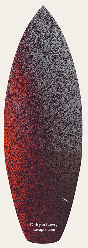 Episode 15_BL9255s-Bird.jpg :: The white-tailed tropicbird, also known as Koa'e kea in Hawaiian, is a seabird that breeds on tropical islands and lives in the crater walls of Kilauea Volcano's Halemaumau Vent.
Adults have a 3-foot wingspan.
Episode 15 eruption, Lava fountain, Kilauea volcano, Hawaii Volcanoes National Park, The Big Island of Hawaii. 3-26-25

?Printed in the shape of a surfboard