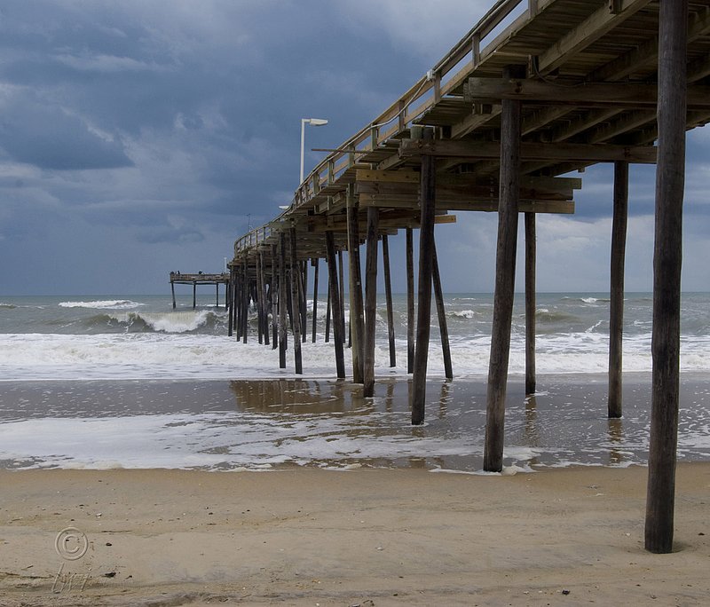 Avon pier before the storm.jpg :: Storm clouds and high waves frame the pier in Avon, NC