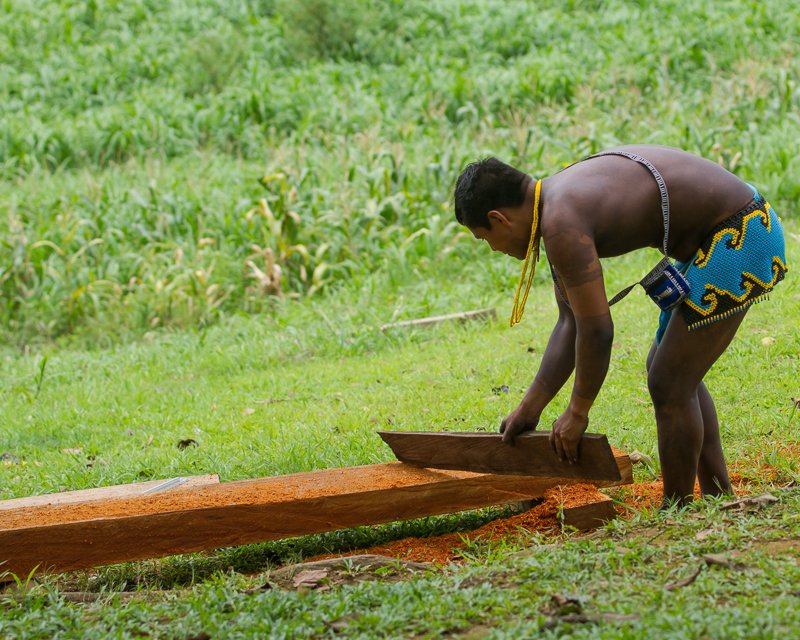 20130810EmberaIndians-2998.jpg :: Working on a new canoe