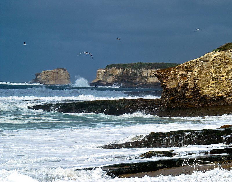 California Blues Print.jpg :: One of my favorite places in the world, just north of Santa Cruz, California.  The light play from the broken cloud cover that day was spectacular.