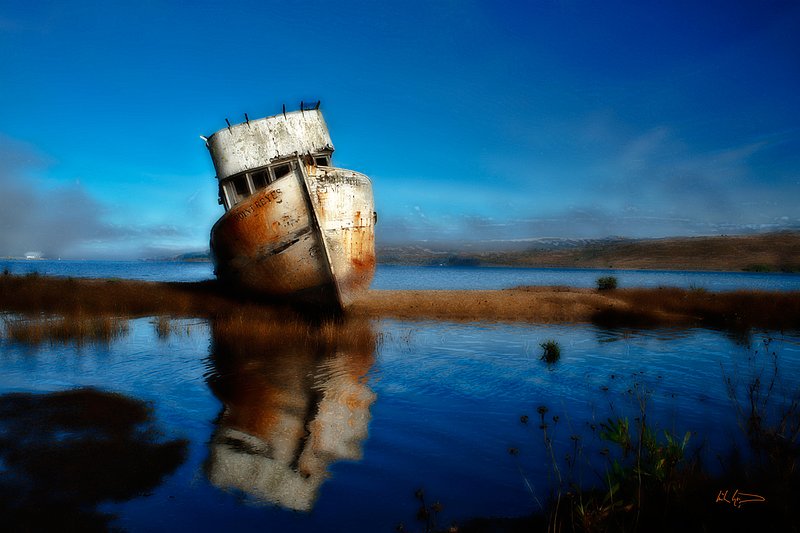 Point Reyes Reflection.jpg :: The Point Reyes has rested here for years now, but even at her age she remains a beauty.