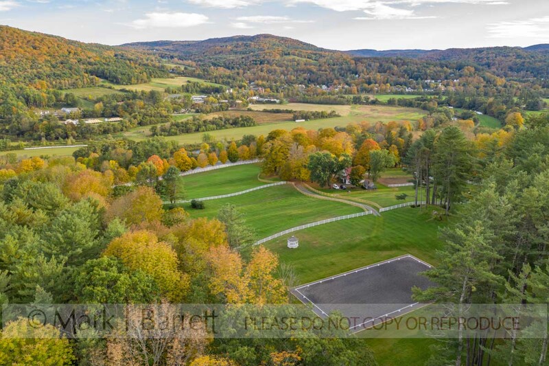 7414-1(1).jpg :: Aerial of horse farm in fall color, Woodstock, VT