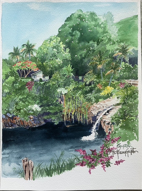 Maui Falls.jpg :: Maui Falls - Artist Proof - 8 1/2 X 11 signed/numbered $100. free shipping within the USA