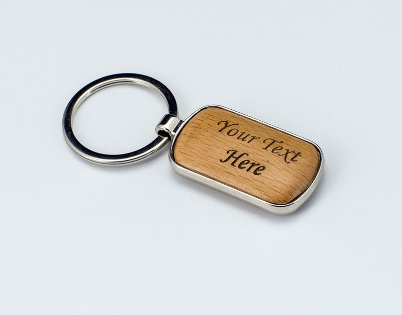 JD_GFT136.jpg :: Silver w/wood round corner rectangle keychain