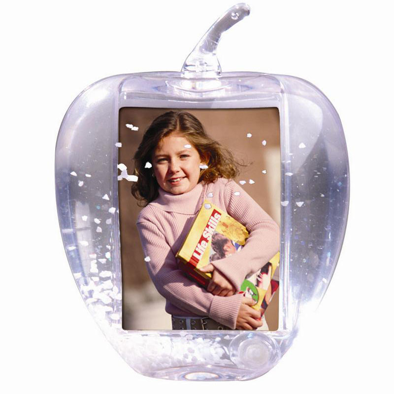 snowglobe3.jpg :: Apple Snow Globe, holds 2 photos 1 3/4x2 3/4\