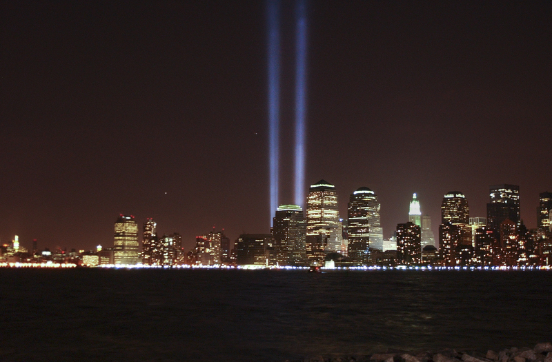 World Trade Center Memorial lights.jpg :: World Trade Center Memorial lights