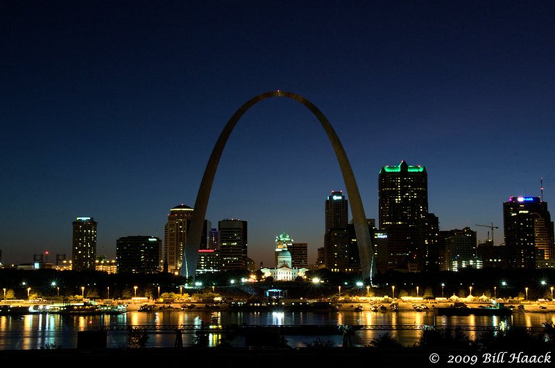 The St. Louis skyline with the world famous Gateway Arch.jpg :: Day or night, St. Louis is a beautiful city.  This provides a glimpse of the city not often seen.