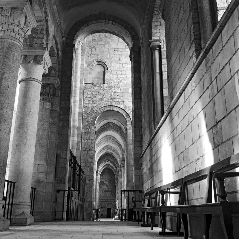 FRA_97733w(1).jpg :: The Aisle on the Epistle side of The Basilica of Fleury Abbey at Saint Benoit Sur Loire, France