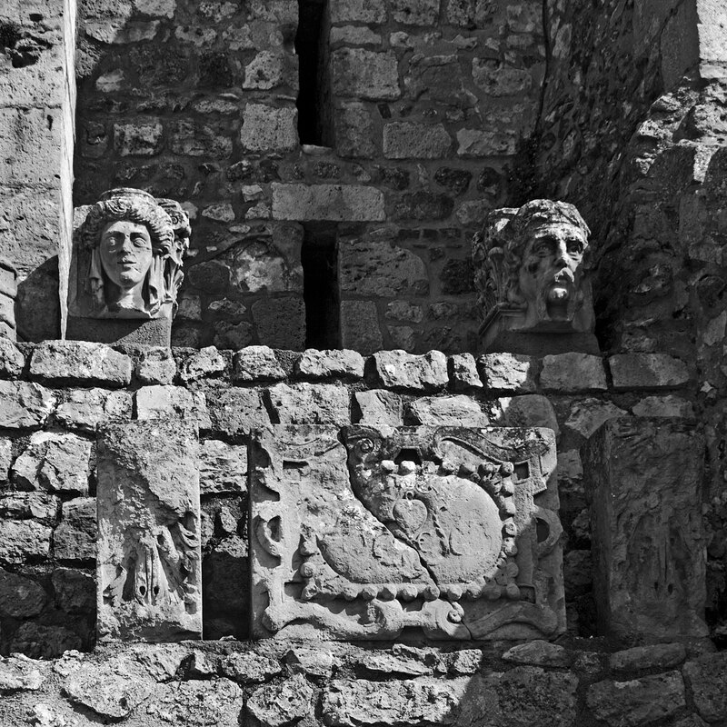 FRA_97893w(1).jpg :: Stone Carvings along the wall of Château Gien in France