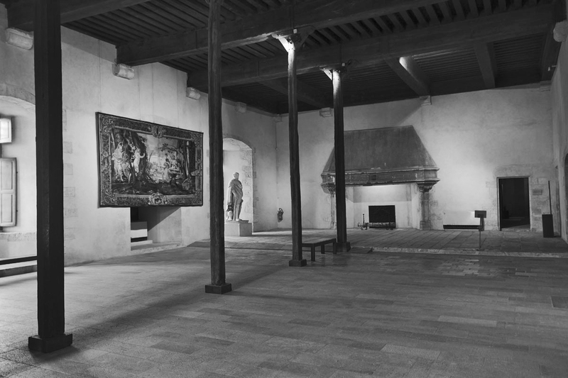 FRA_9870bw(1).jpg :: The Great Lower Room in Château de Sully, Loire Valley, France