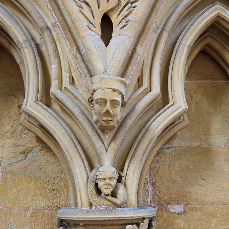 NSW19_0521.jpg :: 13th century stone carvings around the seats in the Chapter House of Southwell Minster, Nottinghamshire