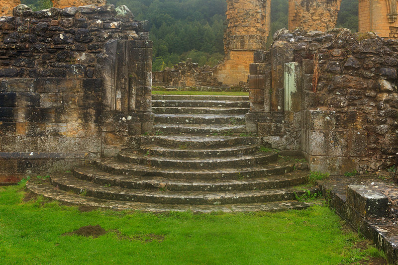 NYBA_1819.jpg :: Byland Abbey on a wet murky day with low cloud in North Yorkshire