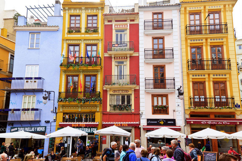 SPN_8060(1).jpg :: Multi-coloured buildings outside Mercado Central in Valencia